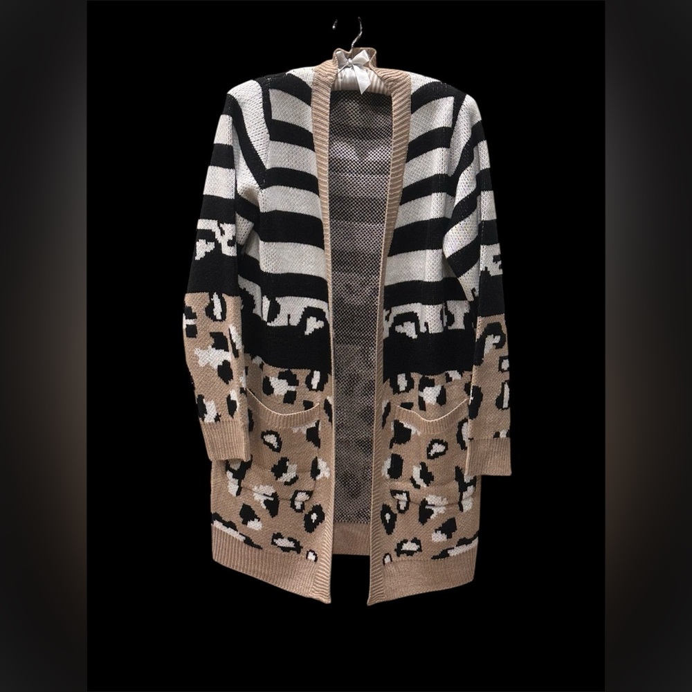 HEIMISH Black and White Leopard Cardigan Sweater M/L